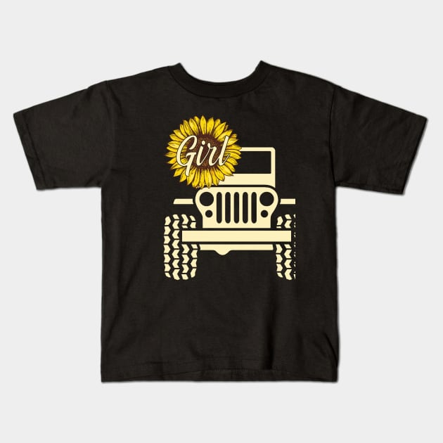 Jeep Sunflower Jeep Girl Jeep Women Kids T-Shirt by Jane Sky